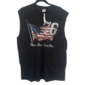 Anvil Muscle Tee 2000s Black‎ Cotton American Flag 76 Graphic XL